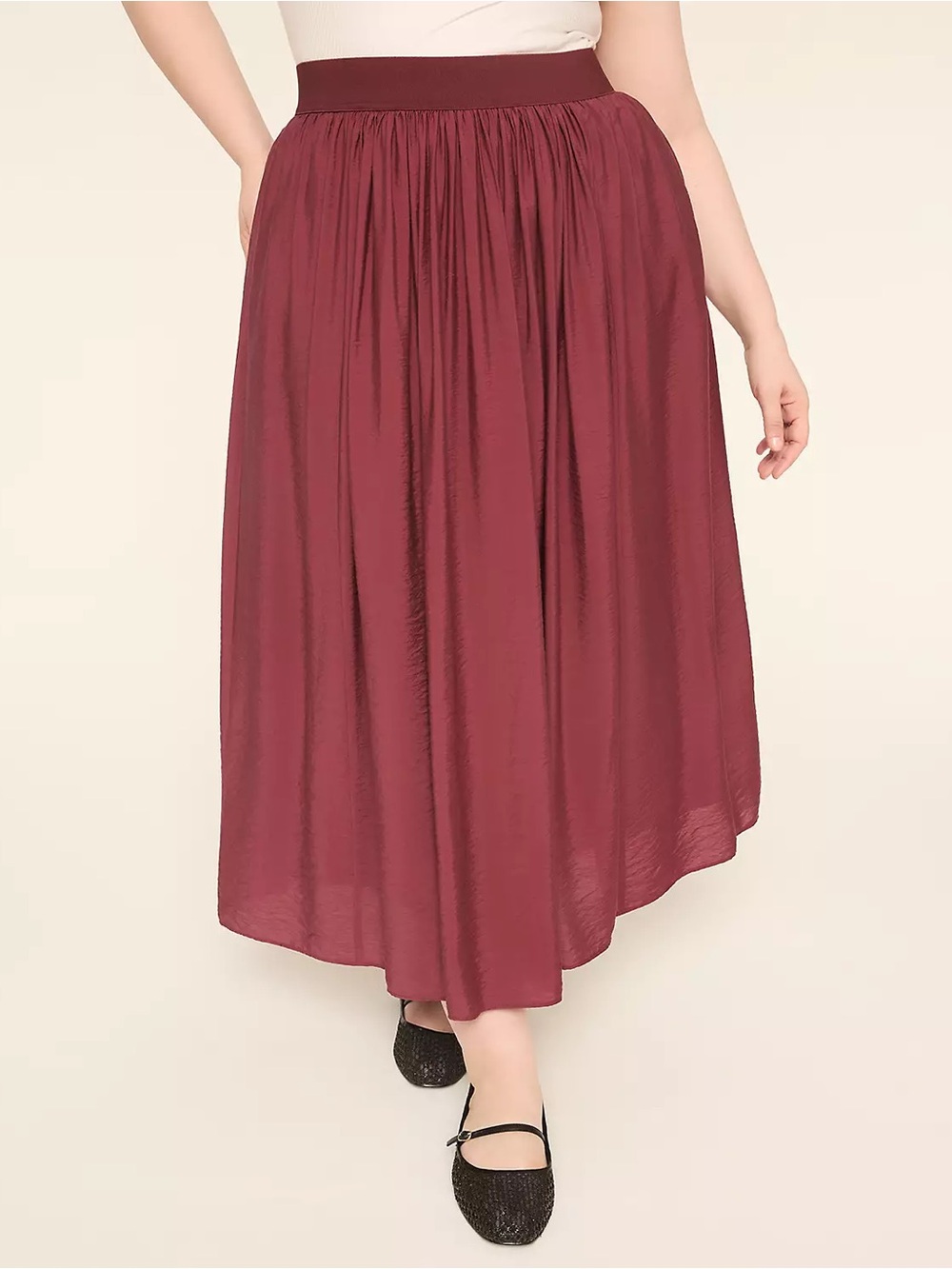 NWT!!!  Lane Bryant Burgundy Pull On Shirred Maxi Skirt Size 18/20